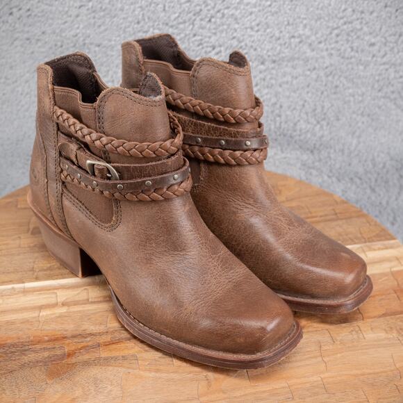 Justin Winona Women's Ankle Booties Brown Leather Cowboy Western 6 B - Picture 1 of 7